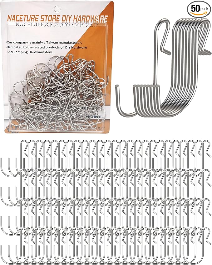 NACETURE 100 Pack Small Metal S Hooks Stainless Steel Wire Hooks - S Shape Hangers Mini S Hooks for Hanging, Fish Shaped Wall Hooks for Hanging Jewelry, Kitchenware, Clothes