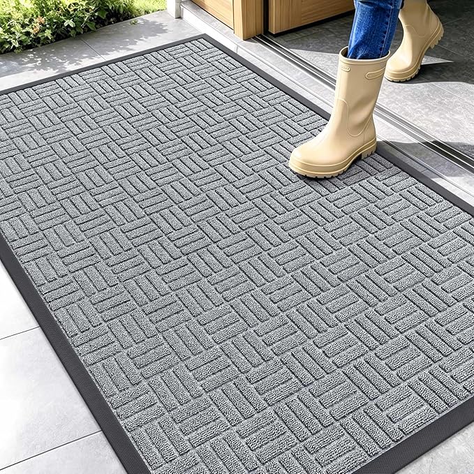 OLANLY Front Door Mat Outside Entrance 47x32, Absorbent, Heavy Duty Sturdy Natural Rubber Doormat Indoor Outdoor, Non-Slip, Stain and Fade Resistant, Low Profile Floor Mat for Entryway, Charcoal Gray