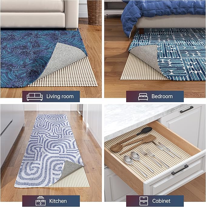 Non-Slip Rug Pad Gripper 7x10 Feet, Anti Skid Mat for Under Area Rugs, Keeps Rugs in Position and Safe, Thick Cushioned Carpet Pad for Hardwood Floors Protection