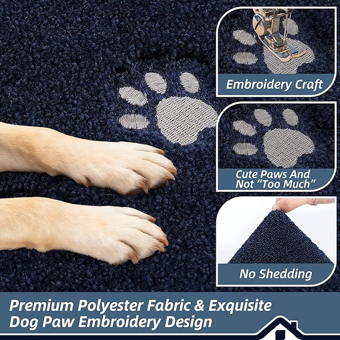 BEQHAUSE Dog Door Mat for Muddy Paws 36"x60" Dirt Trapper Absorbent Doormat Non Slip Entryway Rugs Washable Stain Resistant Welcome Floor Mat Soft Low-Profile for Front Back Door, Navy Blue