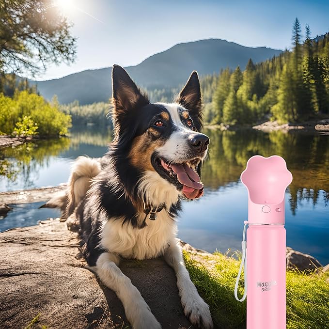 Waggle Bottle Stainless Steel Dog Travel Water Bottle, Vacuum Insulated Portable Dog Water Dispenser, Drink Cup and Snack Container On The Go, Outdoor Walking, Hiking, Travel (Pink)