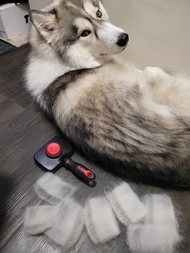 Nalako Self Cleaning Slicker Brush and Undercoat Rake, Dog Brush for Shedding, Remove Loose Dog Hair, Fur, Undercoat and Mats, Medium & Long Haired Dogs, for Husky, GSD, Shepherd, Double Coats