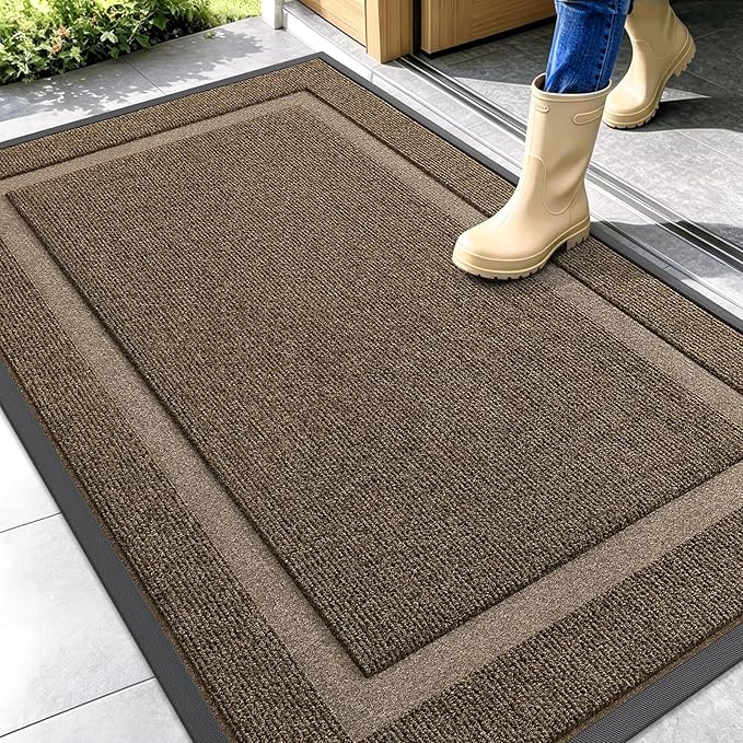 OLANLY Front Door Mat Indoor Outdoor Entrance, Waterproof All-Season, All-Weather Doormat, Sturdy Natural Rubber, Fade Resistant, Low Profile, Easy Clean Patio Porch Entryway Mat, 47x30, Brown