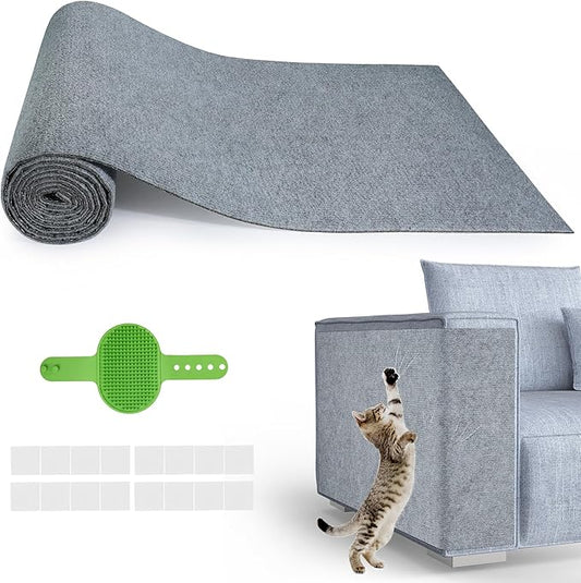 Cat Scratch Furniture Protector, 39.3''x15.8'' Trimmable DIY Self-Adhesive, Durable Corner Scratcher Couch Protectors from Cat Claws for Sofa, Tree Shelves & Scratching Posts (Light Gray)