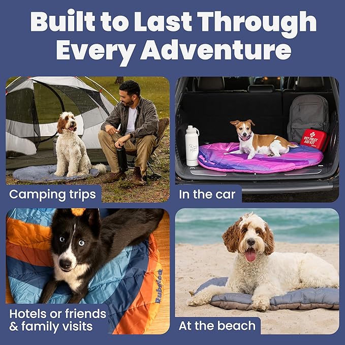 Travel Dog Bed (42" x 30")- Foldable & Packable for Travel, Road Trip, Camping– Lightweight, Water Resistant & Cozy with Soft Padding– Compact, Portable & Machine Washable– Large & Small Breeds: Pink