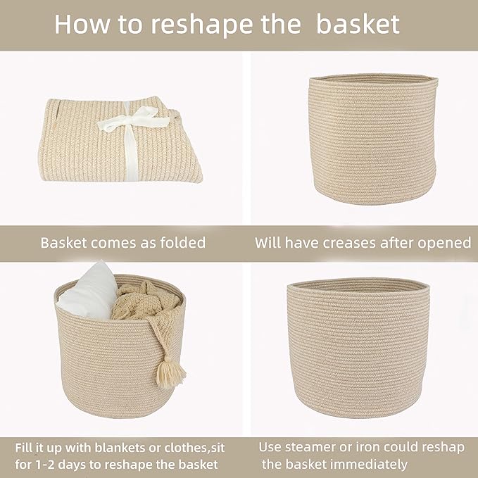 XUANGUO Cotton Rope Basket For Girls Boys Kids 16”X14” Baby Laundry Basket Nursery Bin Round Woven Baskets Organizer For Storage Toys Blankets Shoes Clothes oatmeal