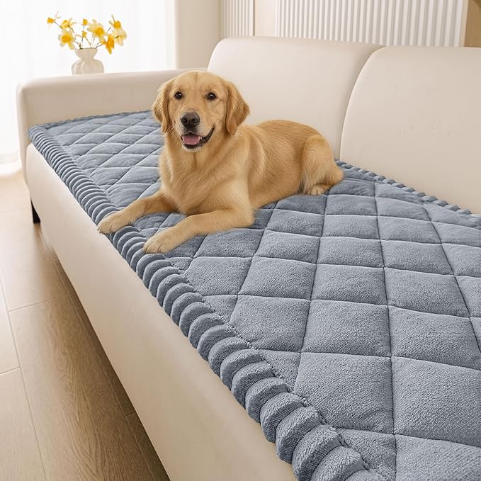 Smiry Fuzzy Couch Cover for Dogs, Non Slip Washable Pet Sofa Cover, Scratch Proof Hair Resistant Plush Sofa Slipcover, Pet Friendly Couch Cushion Protector for Cat, Grey, 27.6" x 70.9"