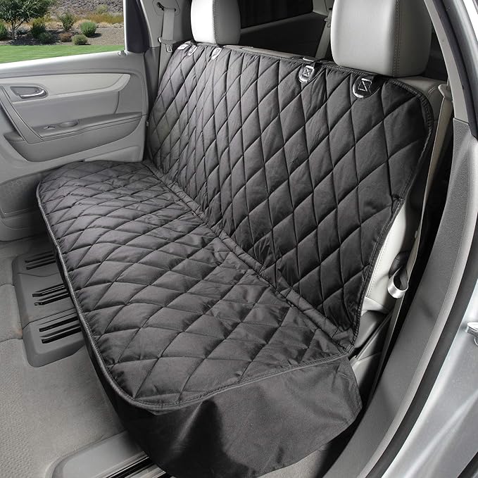 4Knines Back Seat Pet Cover for Dogs w/o Hammock – 54" Wide, Waterproof Car Seat Cover, Non-Slip, Heavy-Duty – Fits Cars, SUVs, Small Trucks – 2 Seat Belt & Latch Access – Back Seat Protector (Black)