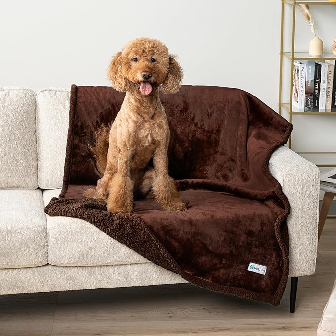 PetAmi Waterproof Dog Blanket for Small Medium Dog Puppy Cat Throw for Couch Cover Leakproof Protection, Sherpa Fleece, Reversible Soft Washable 29x40 Brown Brown