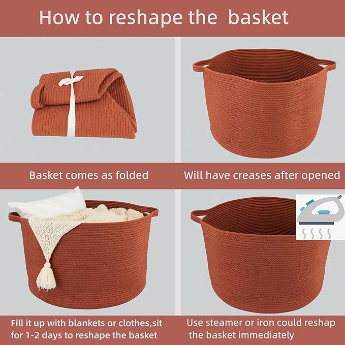 XUANGUO Extra Large Cotton Rope Basket Blankets Basket Living Room 22"x14" Toy Baskets for Kids and Dogs Rope Storage Baskets for Nursery Woven Laundry Baskets for Clothes Towels Baby Toy round rustic
