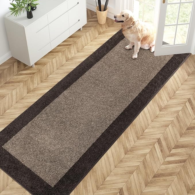 PURRUGS Dirt Trapping Door Mat 32" x 84", Non-Slip Machine Washable Entry Rug, Entrance Mat, Indoor Front Door Mat, Super Absorbent Entryway Rug for Muddy Shoes & Paws, Grayish Brown & Coffee
