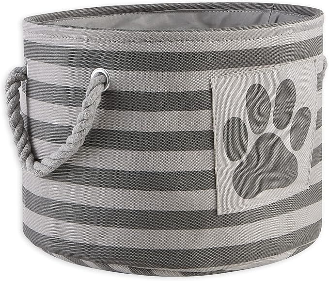 Bone Dry Pet Storage Collection Striped Paw Patch Bin, Small Round, Grayz, Medium Breeds (Pack of 12)