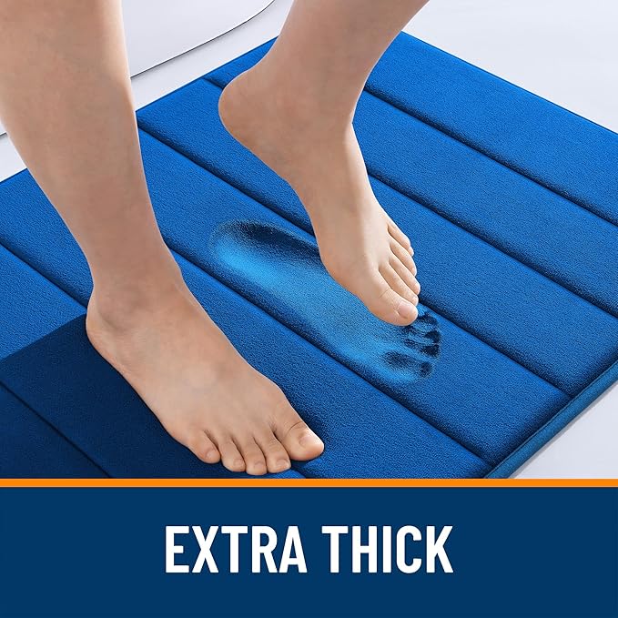 OLANLY Memory Foam Toilet Rugs U Shaped 24x20, Super Soft Absorbent Contour Bath Rugs, Quick Dry, Machine Washable Toilet Mat, Bathmat Floor Carpet, Bathroom Home Decor Accessories, Royal Blue