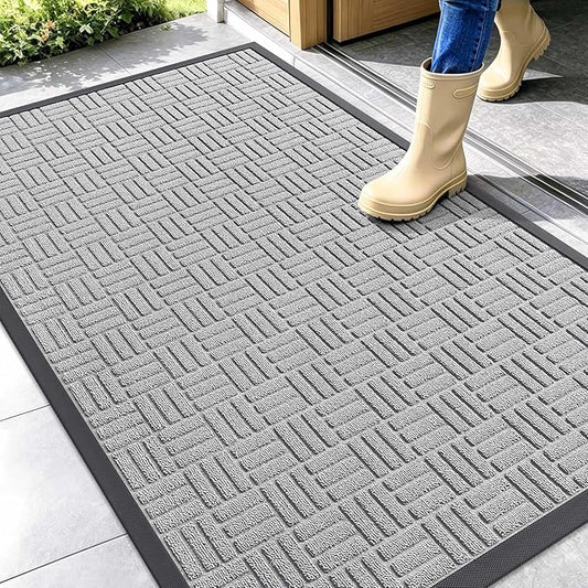 OLANLY Front Door Mat Outside Entrance 47x32, Absorbent, Heavy Duty Sturdy Natural Rubber Doormat Indoor Outdoor, Non-Slip, Stain and Fade Resistant, Low Profile Floor Mat for Entryway, Light Gray