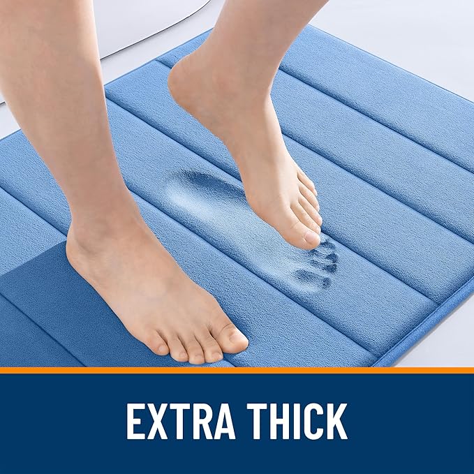 OLANLY Memory Foam Toilet Rugs U Shaped 24x20, Super Soft Absorbent Contour Bath Rugs, Quick Dry, Machine Washable Toilet Mat, Bathmat Carpet, Bathroom Home Decor Accessories, Cornflower Blue