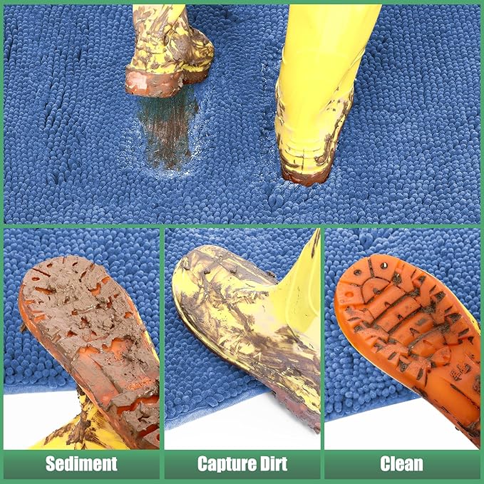 IM HOME Chenille Absorbent Outdoor Doormat 30" x 20", Washable Muddy Door Mats for Dog Non Slip Indoor Doormat Dog Mat for Muddy Paw Front Inside Doormats for Entryway Cornflower Blue