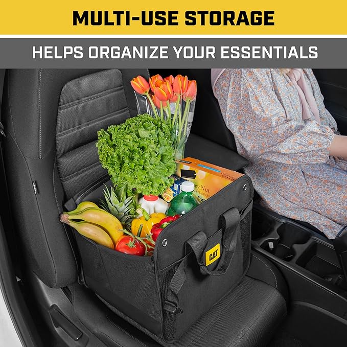 CAT FlexTrunk Car Trunk Organizer - Collapsible Dual-Compartment Storage - Black - 23"L x 14.5"W x 13"H