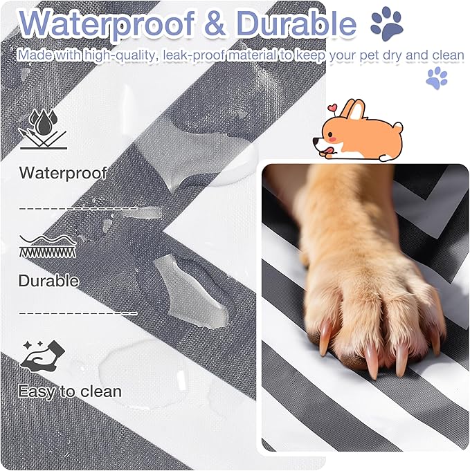 Catalonia Classic Waterproof Dog Mat, Portable Reversible Pet Travel Mat, Pet Cushion Pad with Handle for Small Medium Dogs Cats, Indoor or Outdoor, 127 x 70 cm, Gray Wavy