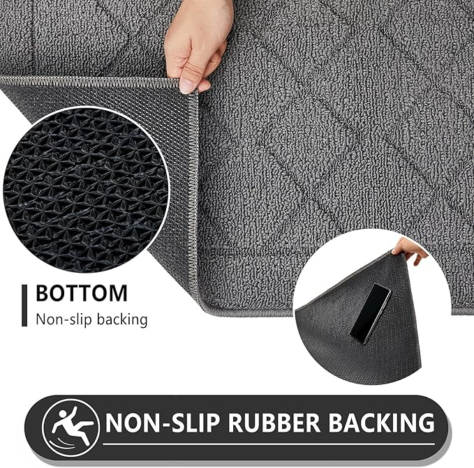 REFETONE Indoor Doormat, Front Back Door Mat 36"x60" Rubber Backing Non Slip Mats, Absorbent Washable Entrance Doormat for Entryway, Resist Dirt Low-Profile Inside Floor Mats for Muddy Shoes, Grey