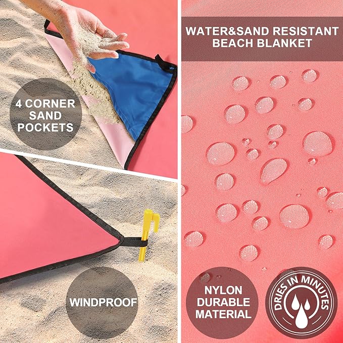 AISPARKY Beach Blanket Waterproof Sandproof Extra Large Beach Mat 79" X 83"/120"x108" for 2-8 Adults Quick Drying Durable Outdoor Picnic Mat for Travel, Camping, Hiking