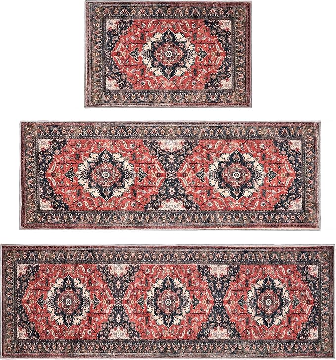 Kitchen Rug Set 3Pcs, Boho Rug Sets Non Slip Washable for Floor Thick Farmhouse Kitchen Decor Runner Rugs for Kitchen, Entryway, Laundry, Hallways 20''x32''+20''x48''+20''x59''