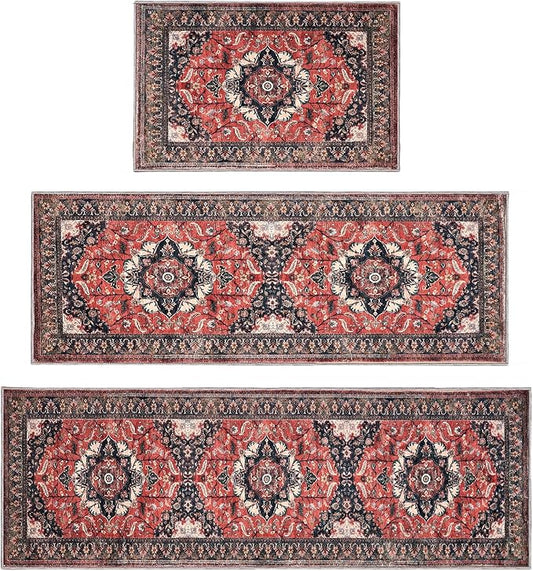Kitchen Rug Set 3Pcs, Boho Rug Sets Non Slip Washable for Floor Thick Farmhouse Kitchen Decor Runner Rugs for Kitchen, Entryway, Laundry, Hallways 20''x32''+20''x48''+20''x59''