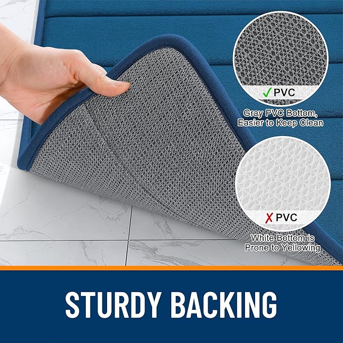 OLANLY Memory Foam Bath Mat 36x24, Super Soft Absorbent Bathroom Rugs, Quick Dry, Machine Washable Shower Floor Rugs, Bathmat Carpet, Bathroom Home Decor Accessories, Navy Blue