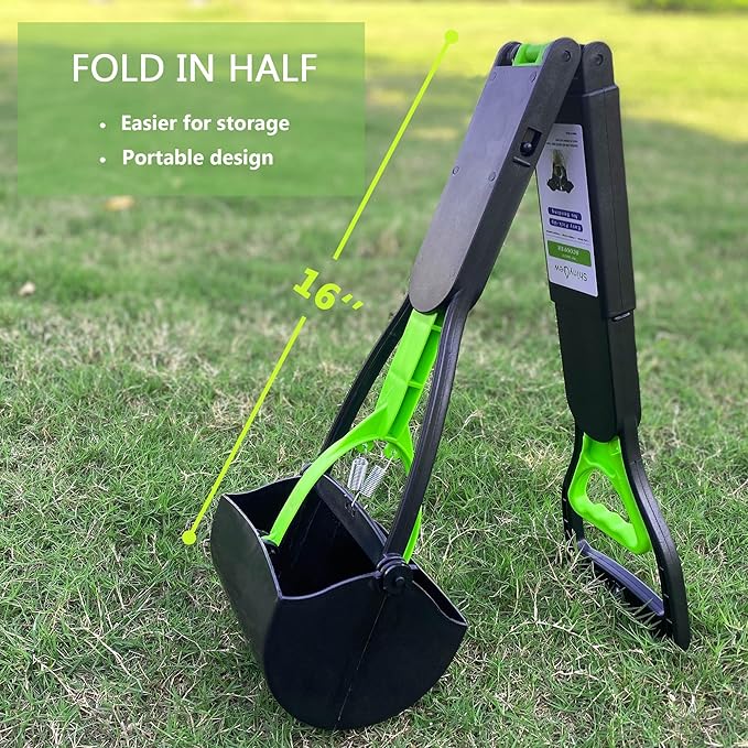 ShinyDew 32" Pooper Scooper for Large Small Dogs with 30 Dog Poop Bags & Dispenser Attachment, Extra Long Handle Heavy Duty Poop Scoop, Foldable Dog Poop Picker Upper for Yard