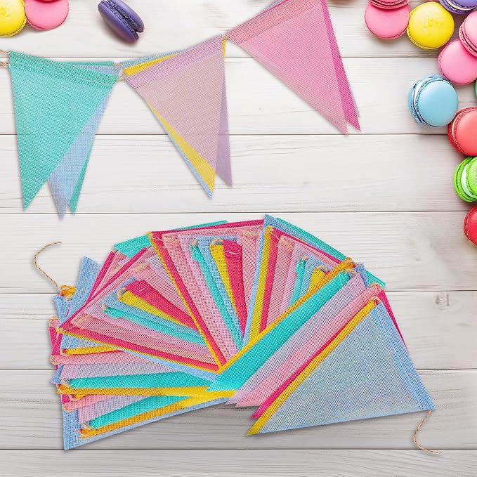 120 Flags/72ft Pennant Banner Flags Garland, Triangle Banner Pennant Flags on a String, Pastel Burlap Pennant Banner Garland Bunting Banner for Outdoor Birthday Party Decorations Pastel