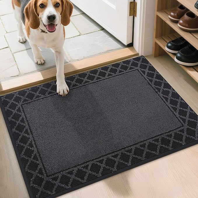 BEQHAUSE Door Mat Dirt Trapper Non Slip Entryway Rugs Absorbent Welcome Mat Low Profile Washable Front Door Mat for Muddy Paws,Entrance,Hallway, 20" x 32", Black