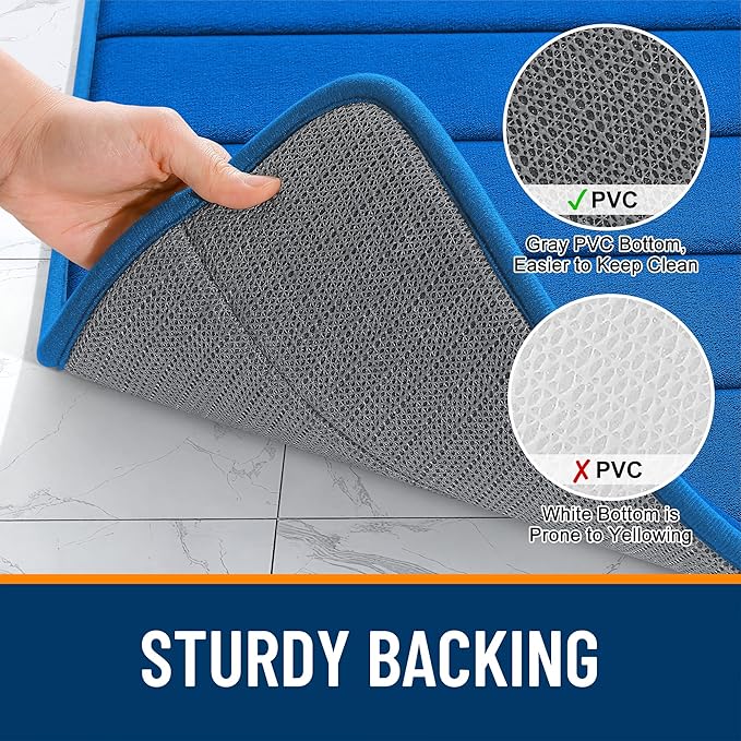 OLANLY Memory Foam Toilet Rugs U Shaped 24x20, Super Soft Absorbent Contour Bath Rugs, Quick Dry, Machine Washable Toilet Mat, Bathmat Floor Carpet, Bathroom Home Decor Accessories, Royal Blue