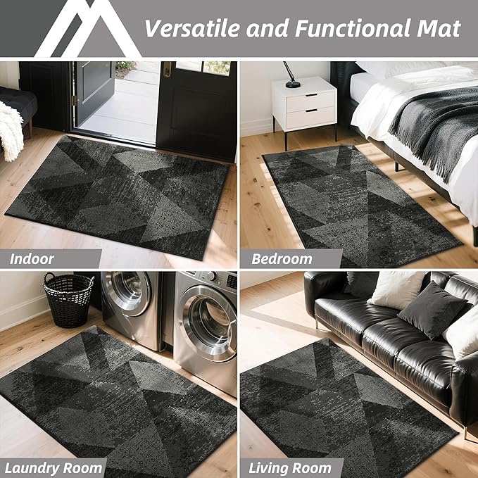 COSY HOMEER Entryway Rugs Doormat 24"x36", Non-Slip Absorbent Polyester, Washable Rugs for Front Door, Dirty Paws & High Traffic Areas, Dark Gray