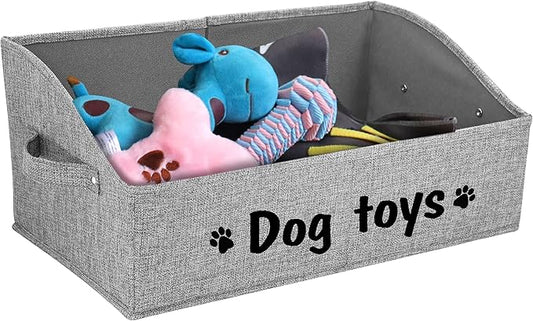 PET ARTIST Sturdy Collapsible Dog Organization and Storage Basket Accessible,Cute Dog Toy Storage with Handles,Dog Toy Box Bin Large for Chew Toys,Clothes,Squeak Toys,Gray