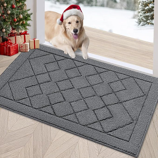 REFETONE Indoor Doormat, Front Back Door Mat 24"x36" Rubber Backing Non Slip Mats, Absorbent Washable Entrance Doormat for Entryway, Resist Dirt Low-Profile Inside Floor Mat for Muddy Shoes, Grey