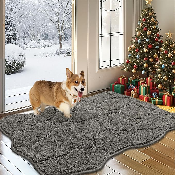 BSICPRO Dog Mat for Muddy Paws, 24x36 Low Profile Absorbent Dirt Trapper Door Mat, Non-Slip Washable Mud Mat for Dogs, Polyester Pet Rug Mat for Front Door Indoor, Patio, Entrance (Gray)