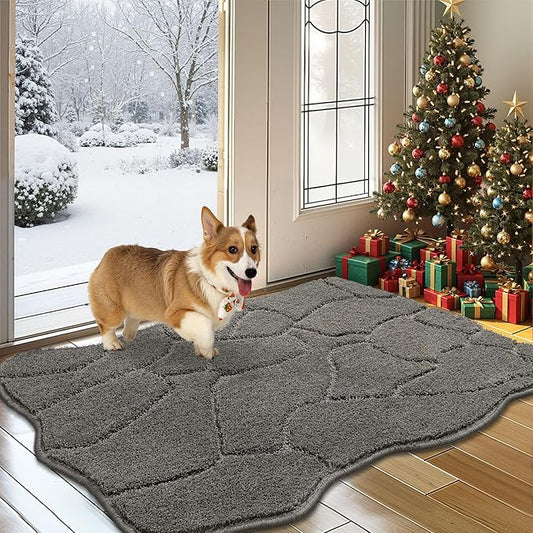 BSICPRO Dog Mat for Muddy Paws, 24x36 Low Profile Absorbent Dirt Trapper Door Mat, Non-Slip Washable Mud Mat for Dogs, Polyester Pet Rug Mat for Front Door Indoor, Patio, Entrance (Gray)