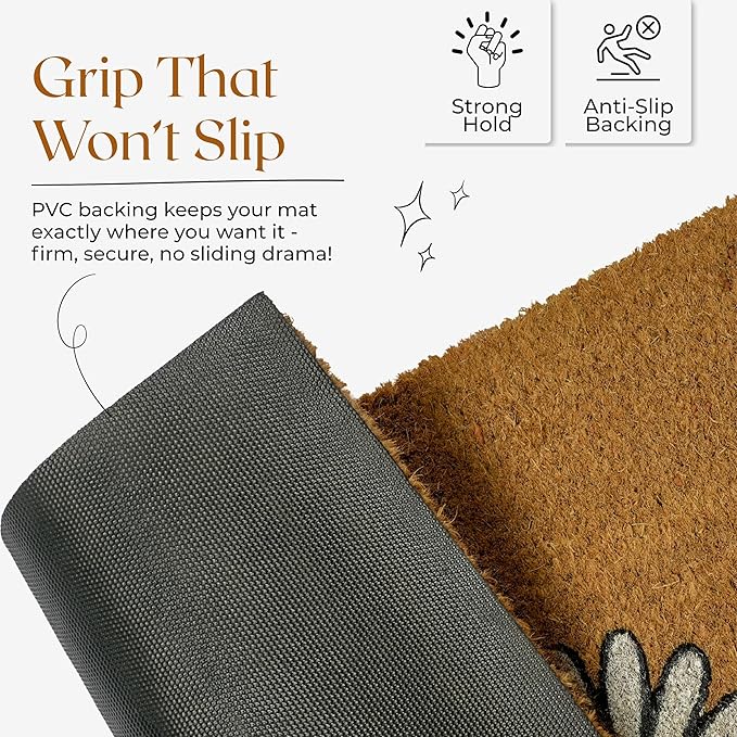 COCONIQ Coir Door Mats 17" X 30", Non-Slip Sturdy, PVC Backed Heavy Duty, Easy to Clean, Ideal for Door Entrance, Patio, Porch, Backyard, Garages, Welcome with Blue Daisy