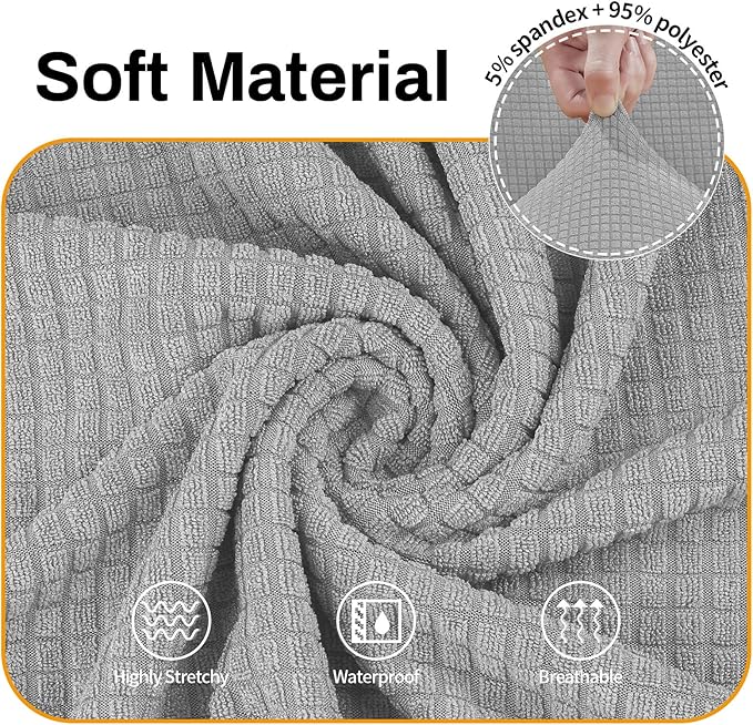 Asnomy Couch Covers for 3 Cushion Couch Stretch Sofa Covers Slipcovers, Pet Protector Furniture Covers for Dogs Cats Spandex Jacquard Fabric Small Checks（X-Large，Silver）