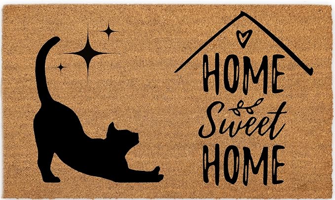COCONIQ Coir Door Mats 17" X 30", Non-Slip Sturdy, PVC Backed Heavy Duty, Easy to Clean, Ideal for Door Entrance, Patio, Porch, Backyard, Garages, Home Sweet Home, with Cats