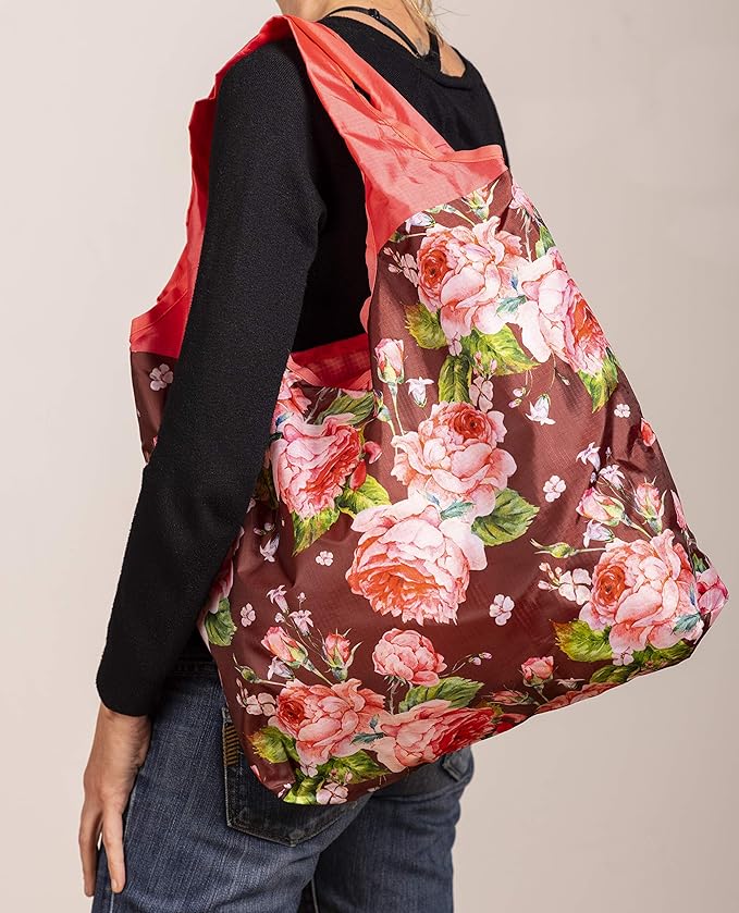 O-WITZ Reusable Grocery Bags | Vibrant Tote Bag For Groceries, Gym, Office, Beach, Toys & More | Washable Design With Large Handles For Maximum Convenience | Folds Into A Small Pouch, Vintage Red