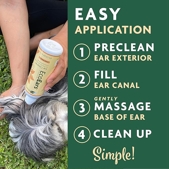 Vet Organics EcoEars Dog Ear Cleaner Solution–8 Oz. Natural Dog Ear Multi-Action Formula for Large or Small Canines – Ear Drops to Alleviate Itchy Ears, Shaking, & Otic Discharge–Puppy Supplies 2pk