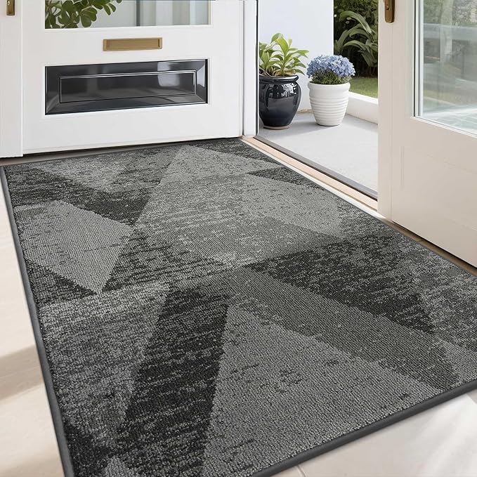 COSY HOMEER Entryway Rugs Doormat 36"x60", Non-Slip Absorbent Polyester, Washable Rugs for Front Door, Dirty Paws & High Traffic Areas, Gray