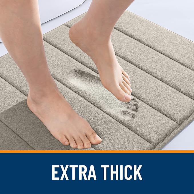 OLANLY Memory Foam Long Bathroom Rugs Runner 47x24, Super Soft Absorbent Bath Mat, Quick Dry, Machine Washable Shower Floor Rugs, Bathmat Carpet, Bathroom Home Decor Accessories, Warm Taupe