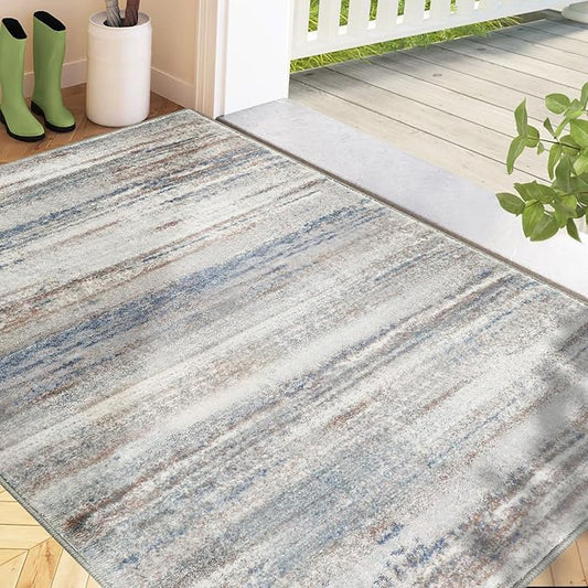 COMSLE Door Mat, Front Door Rug Indoor for Entrance Faux Wool Absorbent Non Slip Modern Throw Rug for Entryway Bedroom Muddy Paws - Pet Friendly, 36x60 Inches,Gray Brown Machine Washable
