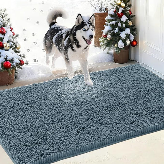 IM HOME Chenille Absorbent Outdoor Doormat 71" x 25", Washable Muddy Door Mats for Dog Non Slip Indoor Doormat Dog Mat for Muddy Paw Front Inside Doormats for Entryway Dusty Blue