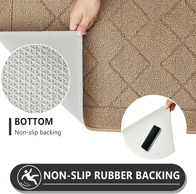 REFETONE Indoor Doormat, Front Back Door Mat 24"x36" Rubber Backing Non Slip Mats, Absorbent Washable Entrance Doormat for Entryway, Resist Dirt Low-Profile Inside Floor Mat for Muddy Shoes, Brown