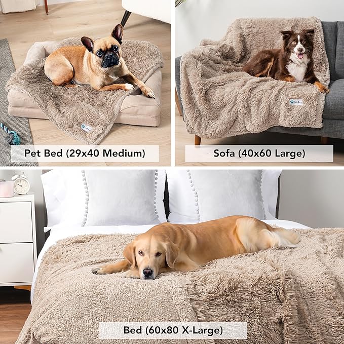 PetAmi Waterproof Dog Blanket for Large Dog, Queen Size Calming Pet Blanket Couch Cover Protector, Sherpa Faux Fur Cat Throw for Sofa Furniture Bed, Soft Fluffy XL, 90x90 Taupe