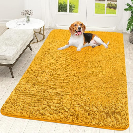 OLANLY Dog Door Mat for Muddy Paws 59x35, Absorbs Moisture and Dirt, Absorbent Non-Slip Washable Doormat, Quick Dry Chenille Mud Mat, Entry Indoor Entryway Carpet for Inside Floor, Golden Yellow