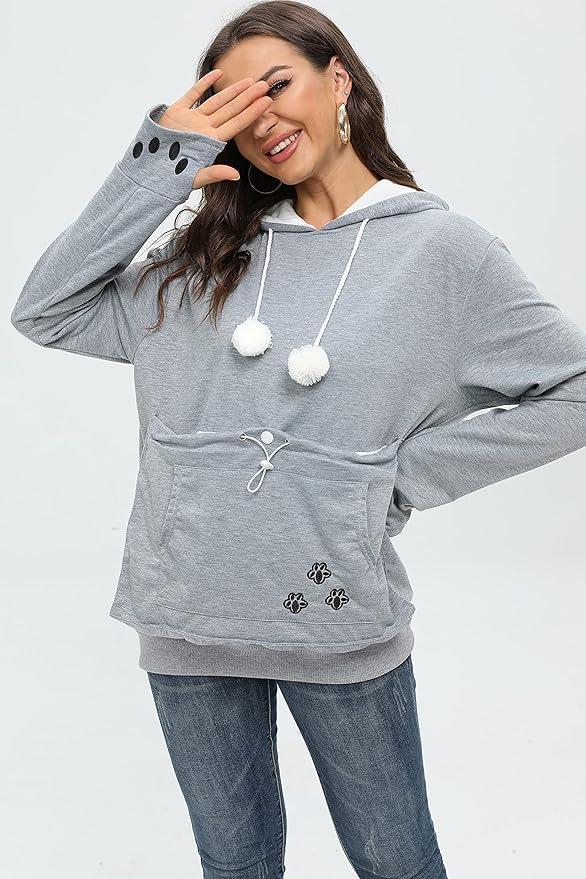 BOMBAXCEIBA Pet Pouch Hoodie Small Pet Carrier,Dog Cat Pouch Hoodie Sweatshirt Kangaroo Pocket Holder, With Ears Women's Fit