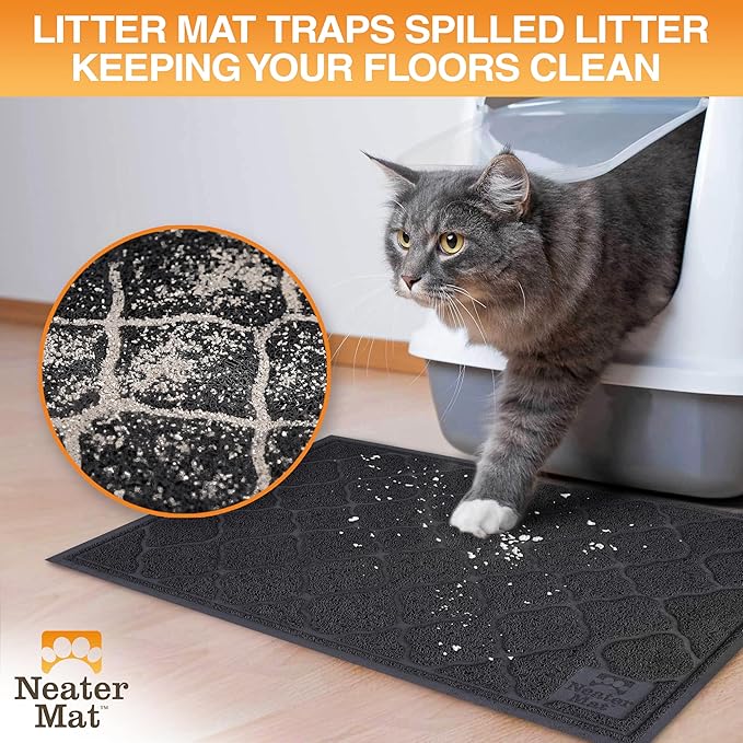 Neater Pets Neater Mat Cat Litter Rug, Thick & Durable Cat Mat for Litter Box, Trapper Pad Catches Mess to Protect Indoor Floors, Soft on Kitty Paws, Anti-Skid Grip Backing, Easy to Clean, Black